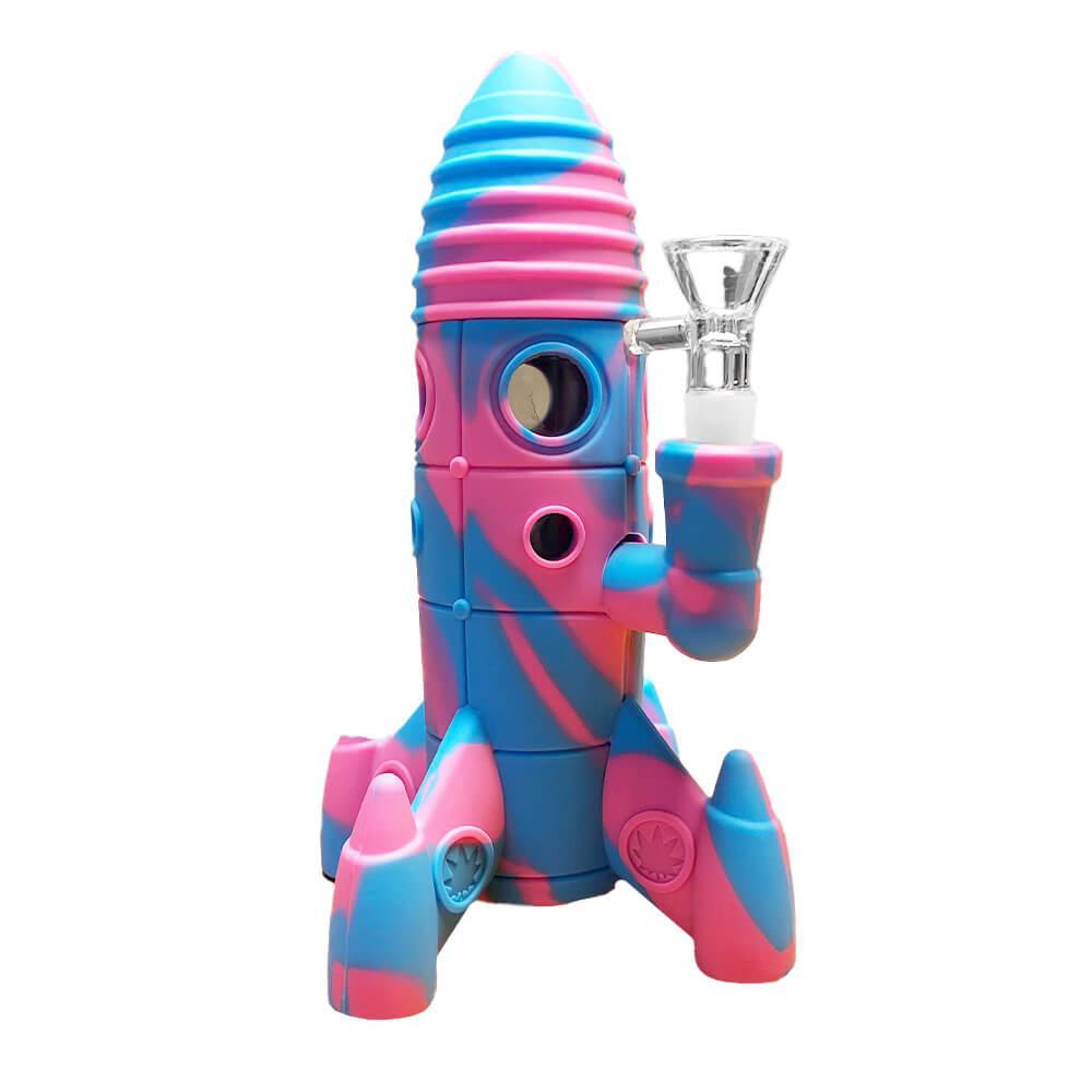 Silikon Bong Rocket Pink mit LEDs 20cm