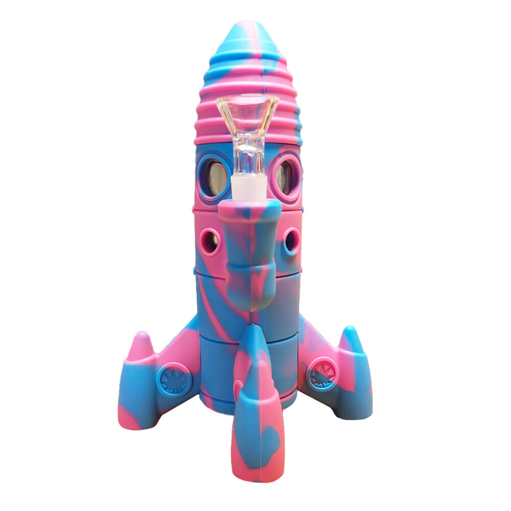 Silikon Bong Rocket Pink mit LEDs 20cm