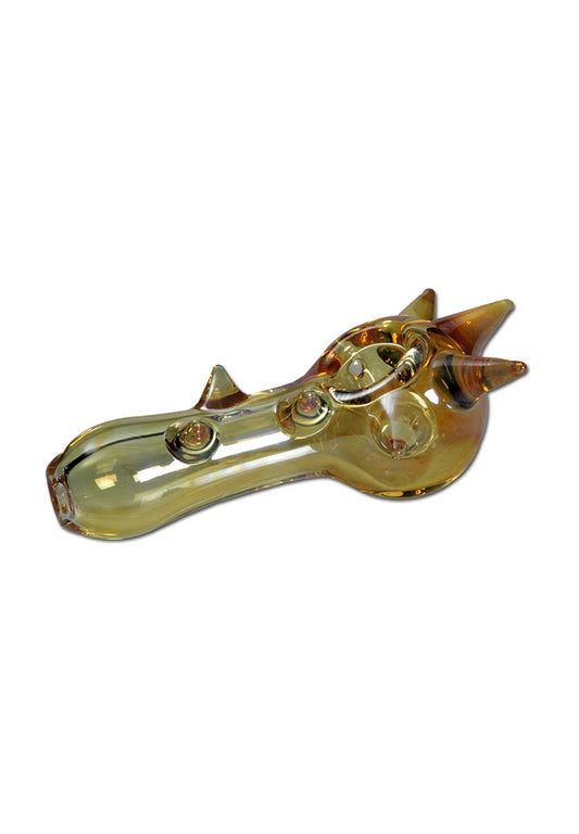 Handpfeife aus Glas mit Zacken und goldbedampftem Design 110mm
