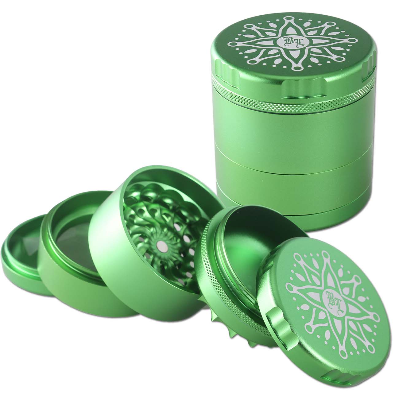 Black Leaf CNC-Blumen-Grinder 5-tlg. grün, Ø 63/58mm H 64mm Zahnloses Mahlwerk