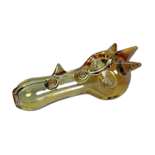 Handpfeife aus Glas mit Zacken und goldbedampftem Design 110mm